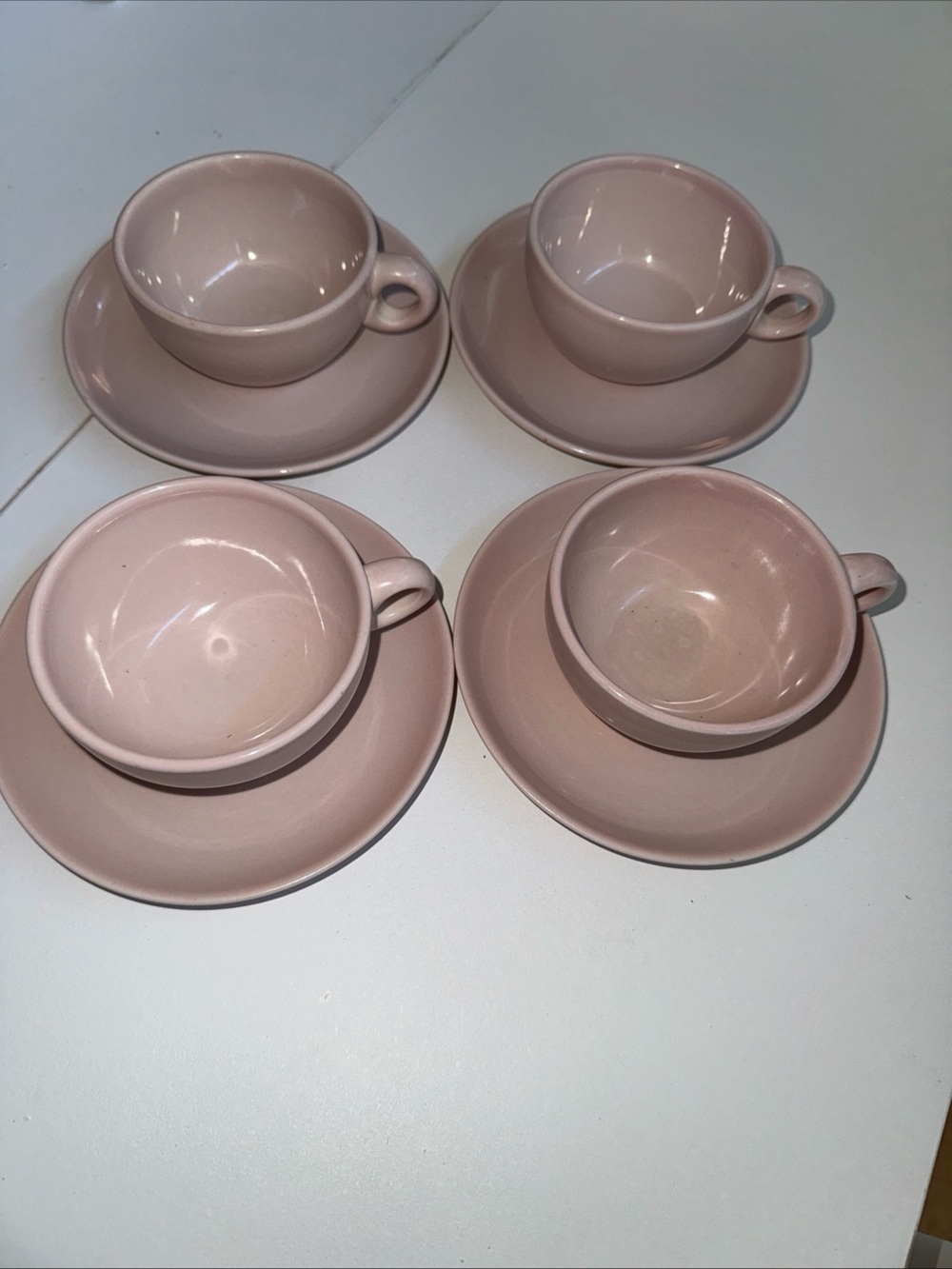 Russel Wright 4 Shell Pink Cup/Saucer sets Mid-Century Modern MCM USA